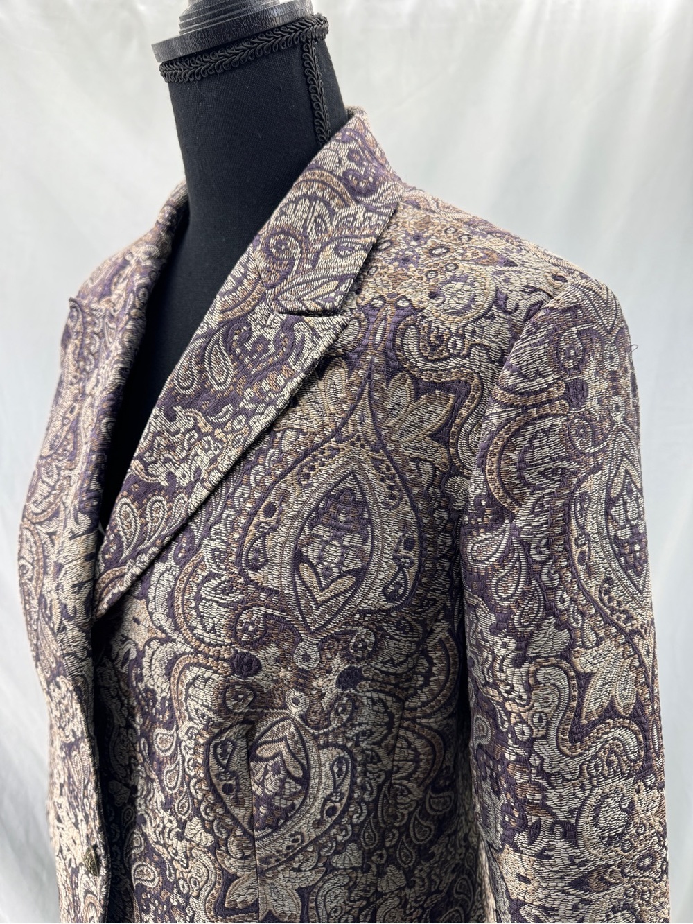 Koret Petite Vintage Tapestry Blazer Purple Paisley Jacquard Jacket Size 16P